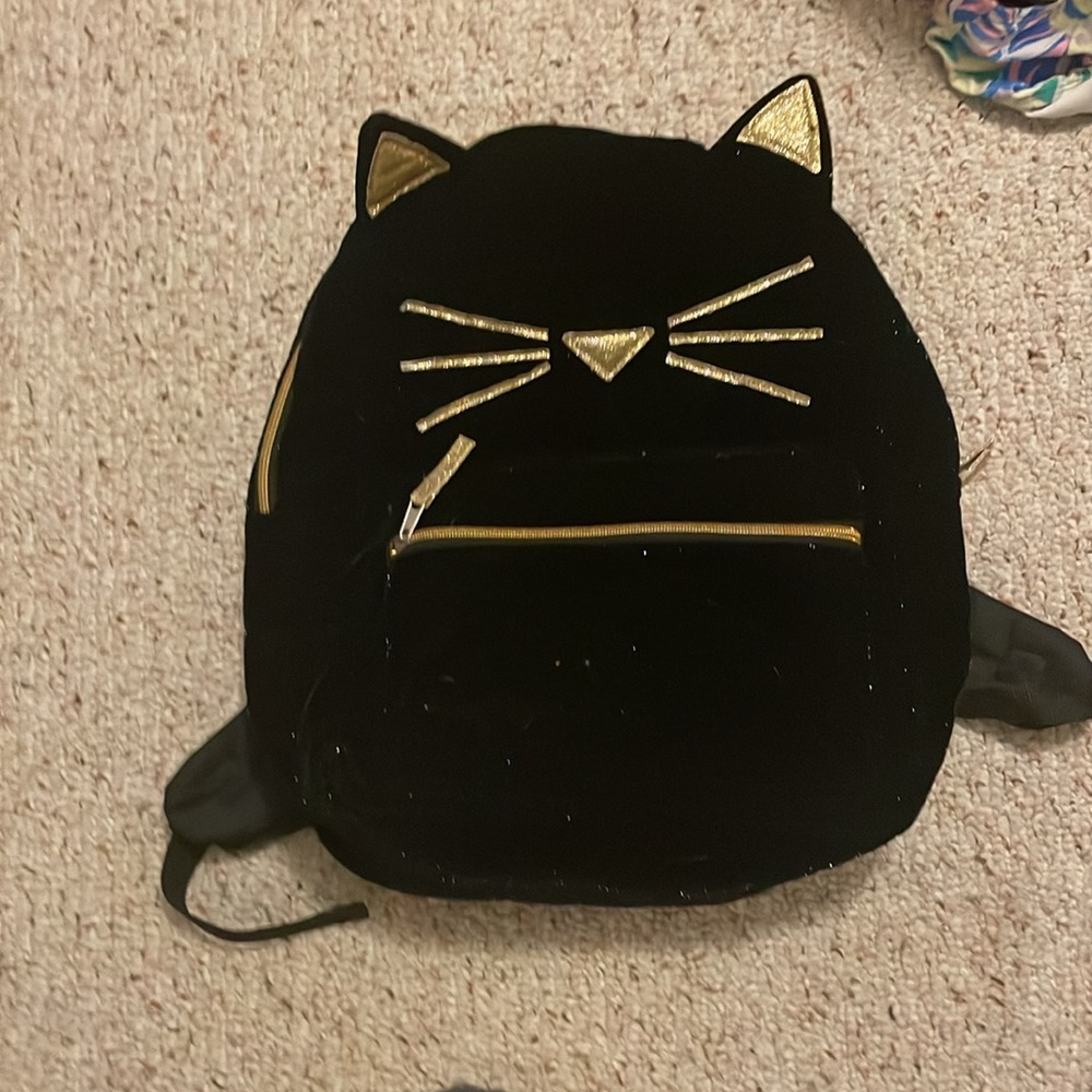 Black and gold sparkle cat velvet backpack - Picture 5 of 6